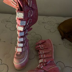 Pink sparkly holographic demonia rave boots